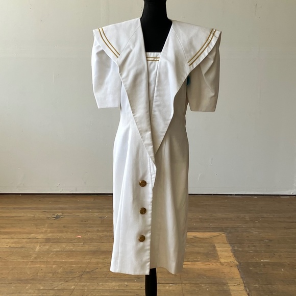 Vintage Dresses & Skirts - Vintage white and Gold sailor inspired dress